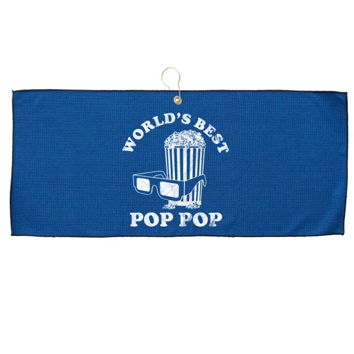 Worlds Best Pop Pop Movie Lover Fathers Day Large Microfiber Waffle Golf Towel