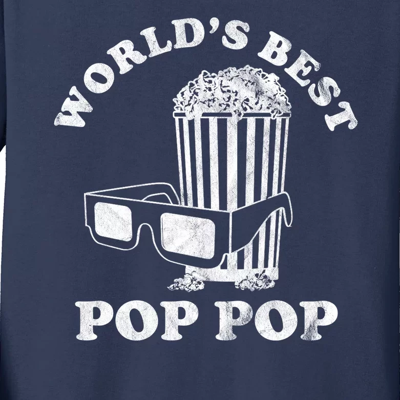 Worlds Best Pop Pop Movie Lover Fathers Day Kids Long Sleeve Shirt