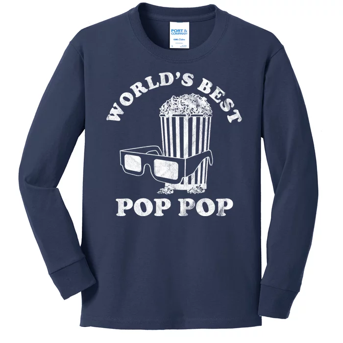 Worlds Best Pop Pop Movie Lover Fathers Day Kids Long Sleeve Shirt