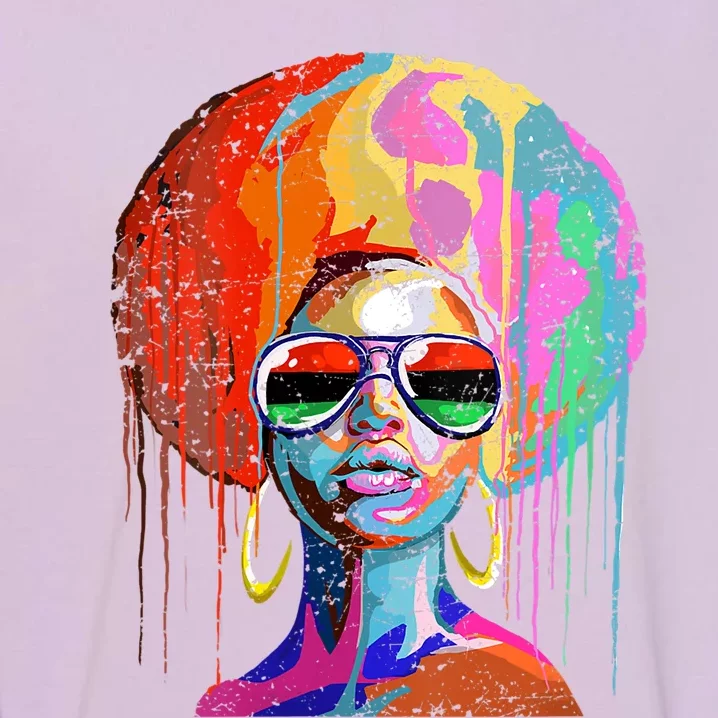 Womens Black Queen Afro Melanin Dripping Art Black History Garment-Dyed Sweatshirt