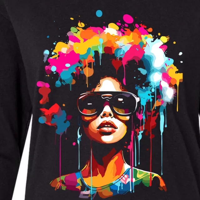 Women Black Queen Dripping Afro Melanin Juneteenth Womens Cotton Relaxed Long Sleeve T-Shirt