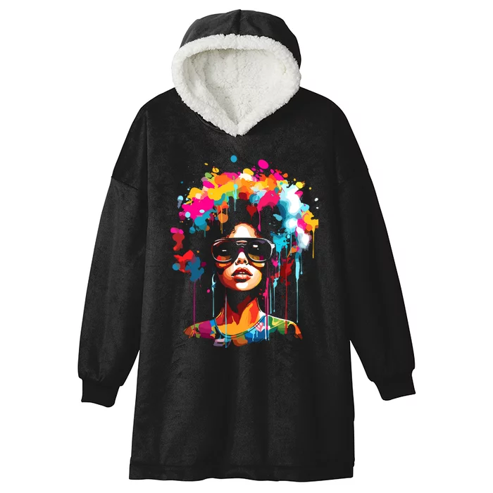 Women Black Queen Dripping Afro Melanin Juneteenth Hooded Wearable Blanket