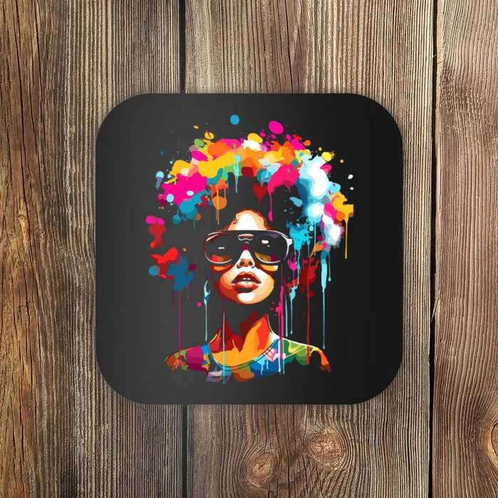 Women Black Queen Dripping Afro Melanin Juneteenth Coaster