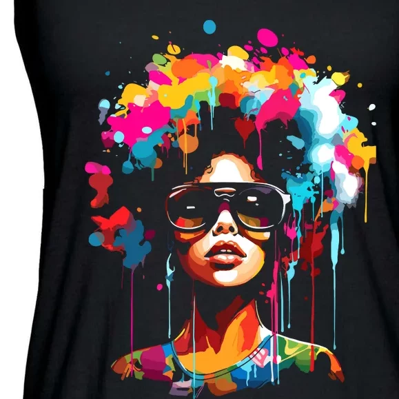 Women Black Queen Dripping Afro Melanin Juneteenth Ladies Essential Flowy Tank