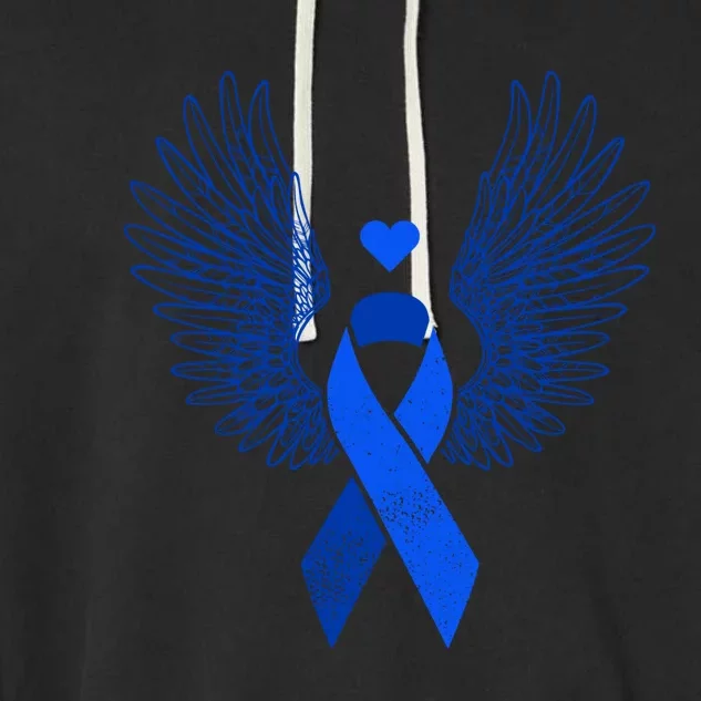 Winged Blue Ribbon Colon Cancer Awareness Cute Gift Garment-Dyed Fleece Hoodie