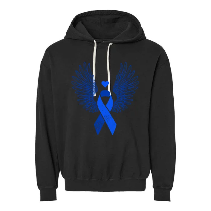 Winged Blue Ribbon Colon Cancer Awareness Cute Gift Garment-Dyed Fleece Hoodie