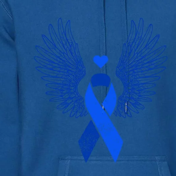 Winged Blue Ribbon Colon Cancer Awareness Cute Gift Premium Hoodie