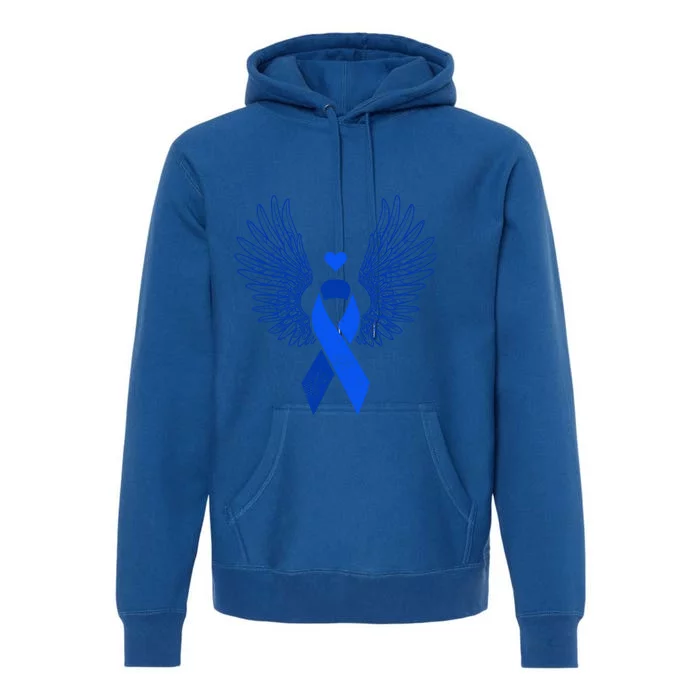 Winged Blue Ribbon Colon Cancer Awareness Cute Gift Premium Hoodie