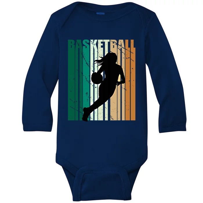 Wo Basketball Retro Vintage Distressed Coaching Team Cute Gift Baby Long Sleeve Bodysuit