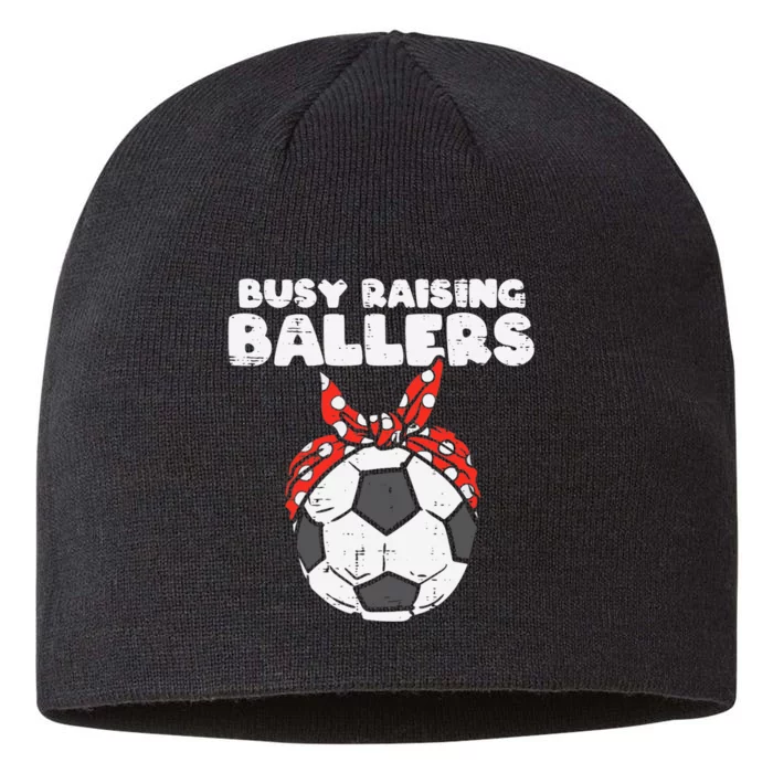 Wo Busy Raising Ballers Soccer Polka Bandana Mom Football V-Neck 8 1/2in Sustainable Knit Beanie