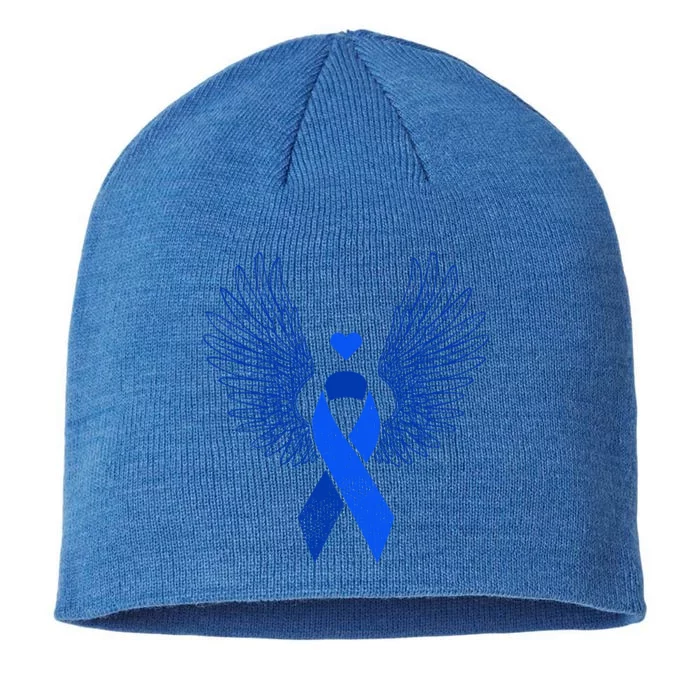 Winged Blue Ribbon Colon Cancer Awareness Gift 8 1/2in Sustainable Knit Beanie