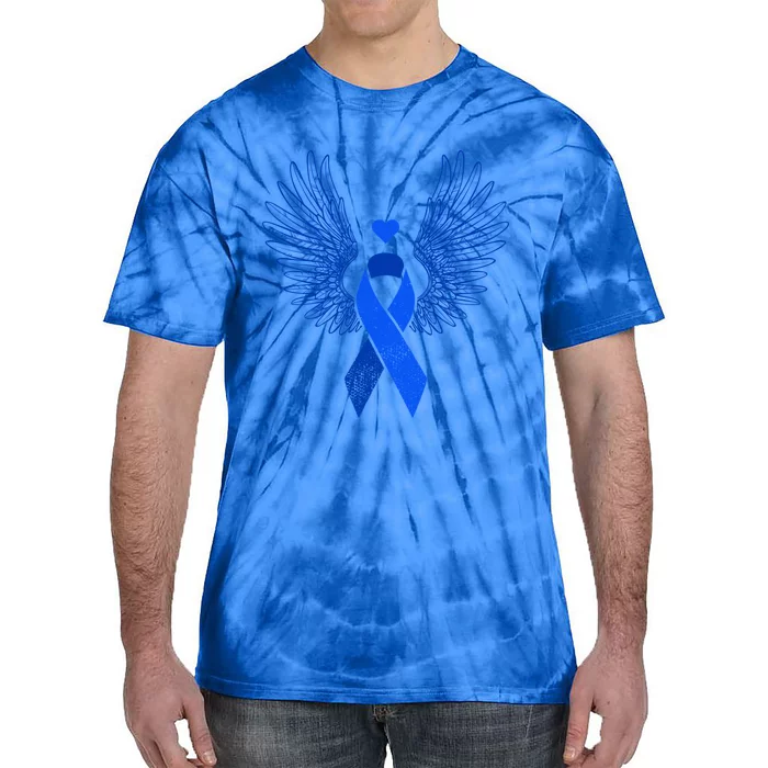 Winged Blue Ribbon Colon Cancer Awareness Gift Tie-Dye T-Shirt