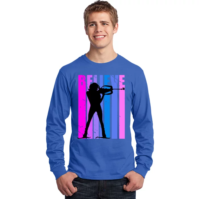 Wo Biathlon Shooting Guns Ski Skiiing Skier Winter Sport Gift Long Sleeve Shirt