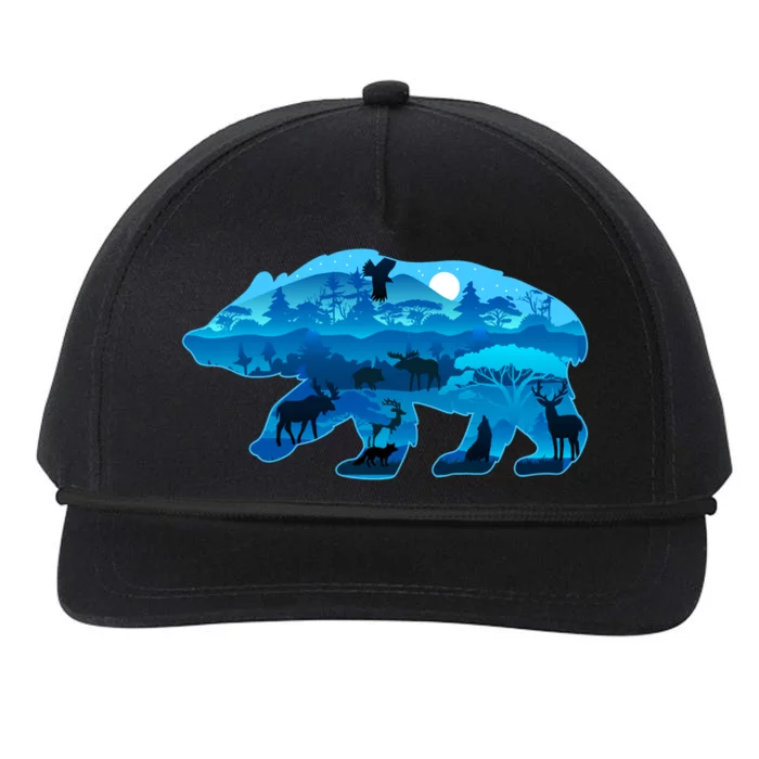 Wildlife Bear Silhouette Night Forest Snapback Five-Panel Rope Hat