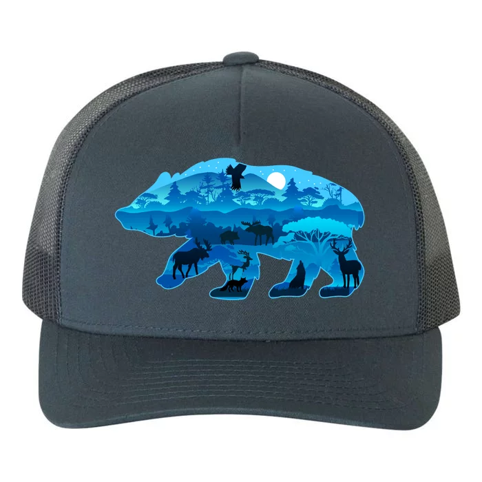 Wildlife Bear Silhouette Night Forest Yupoong Adult 5-Panel Trucker Hat