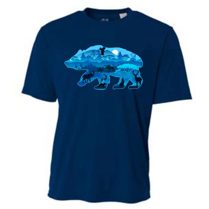 Wildlife Bear Silhouette Night Forest Cooling Performance Crew T-Shirt