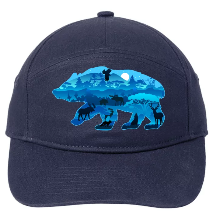 Wildlife Bear Silhouette Night Forest 7-Panel Snapback Hat