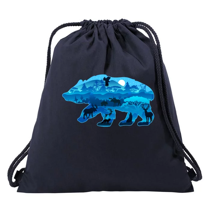 Wildlife Bear Silhouette Night Forest Drawstring Bag