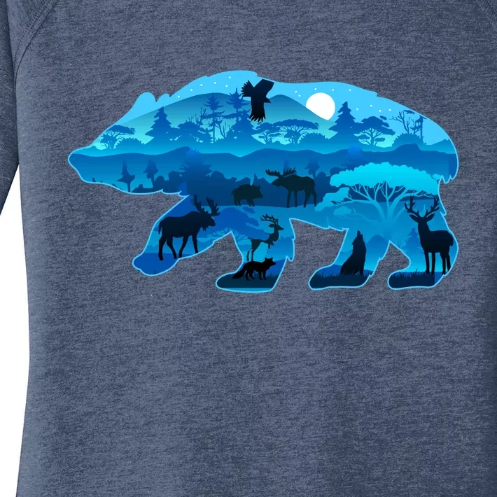 Wildlife Bear Silhouette Night Forest Women's Perfect Tri Tunic Long Sleeve Shirt