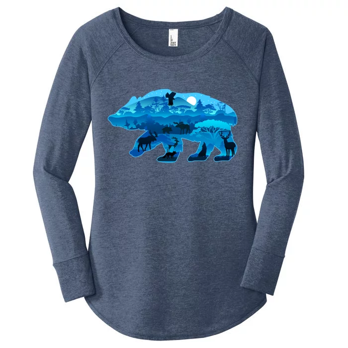 Wildlife Bear Silhouette Night Forest Women's Perfect Tri Tunic Long Sleeve Shirt