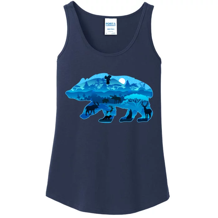 Wildlife Bear Silhouette Night Forest Ladies Essential Tank