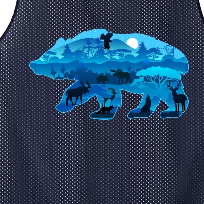 Wildlife Bear Silhouette Night Forest Mesh Reversible Basketball Jersey Tank