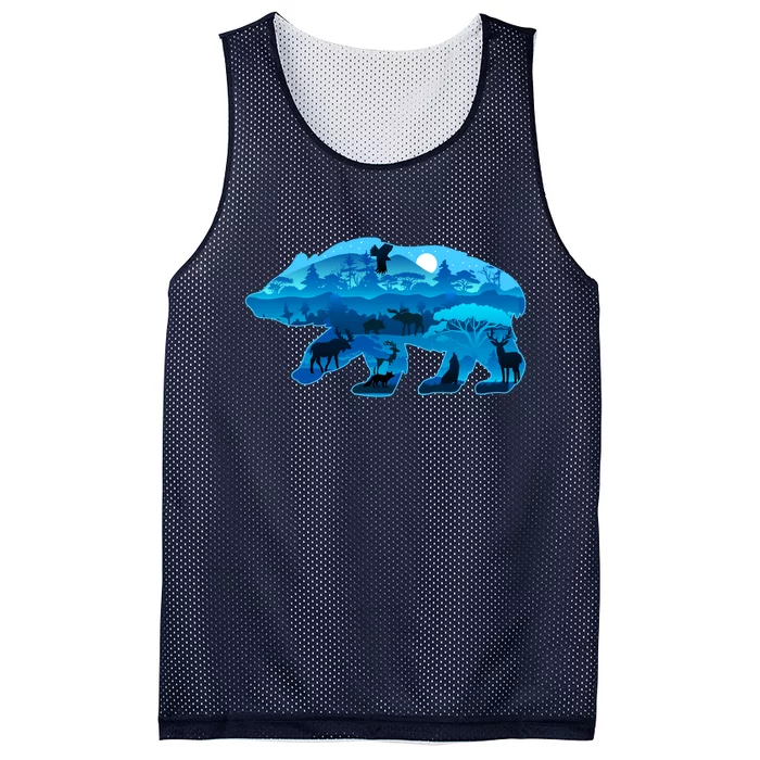 Wildlife Bear Silhouette Night Forest Mesh Reversible Basketball Jersey Tank