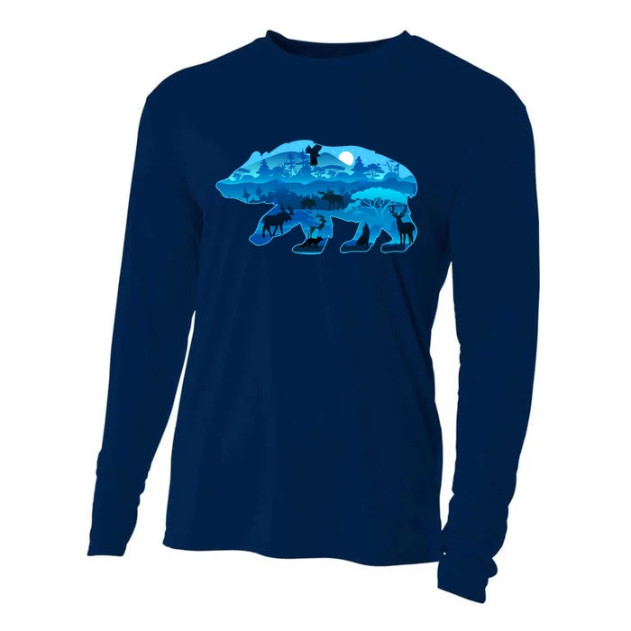 Wildlife Bear Silhouette Night Forest Cooling Performance Long Sleeve Crew