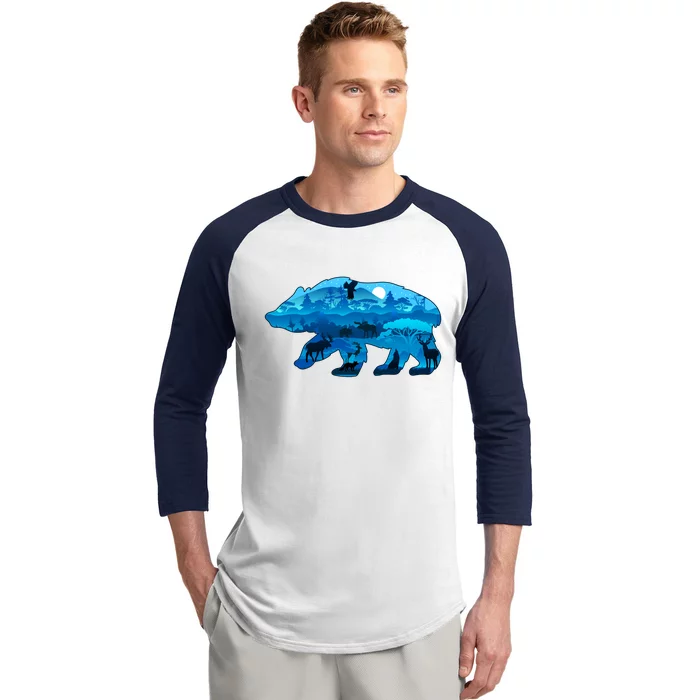 Wildlife Bear Silhouette Night Forest Baseball Sleeve Shirt