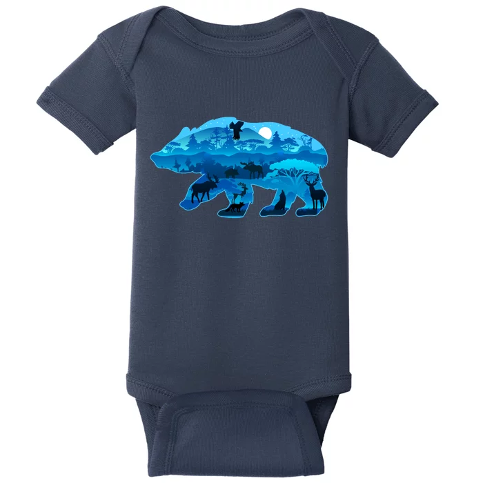 Wildlife Bear Silhouette Night Forest Baby Bodysuit