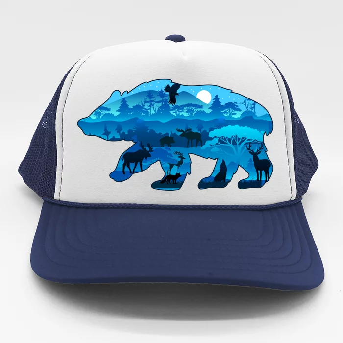 Wildlife Bear Silhouette Night Forest Trucker Hat