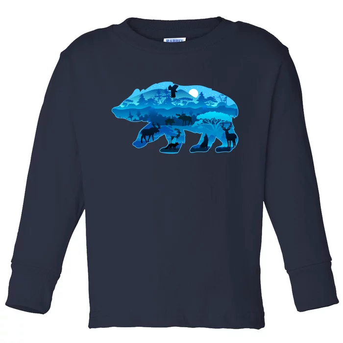 Wildlife Bear Silhouette Night Forest Toddler Long Sleeve Shirt