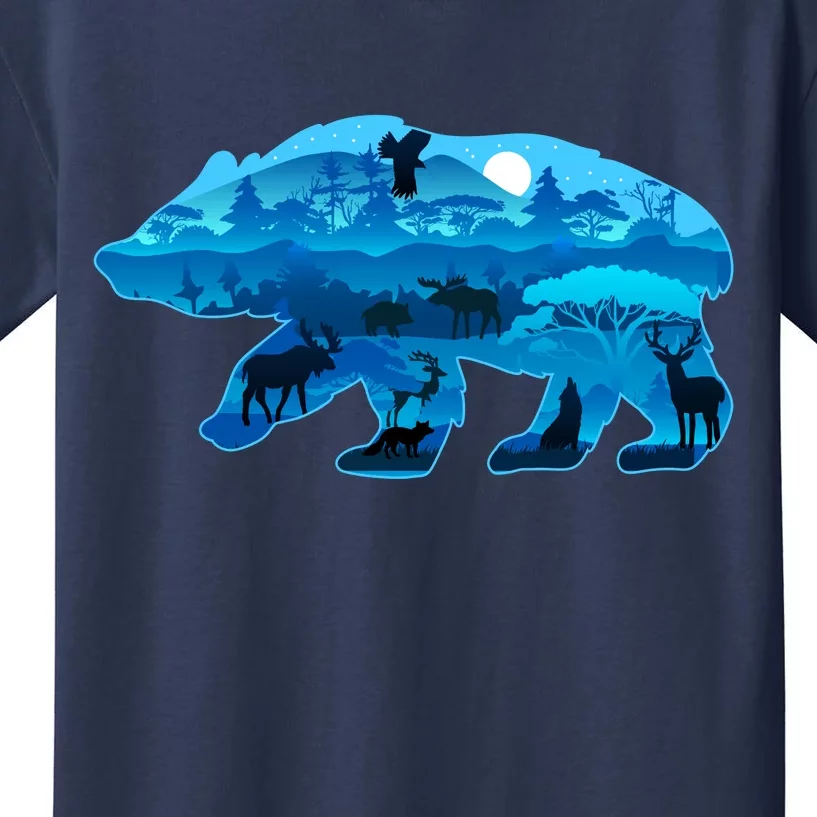 Wildlife Bear Silhouette Night Forest Kids T-Shirt