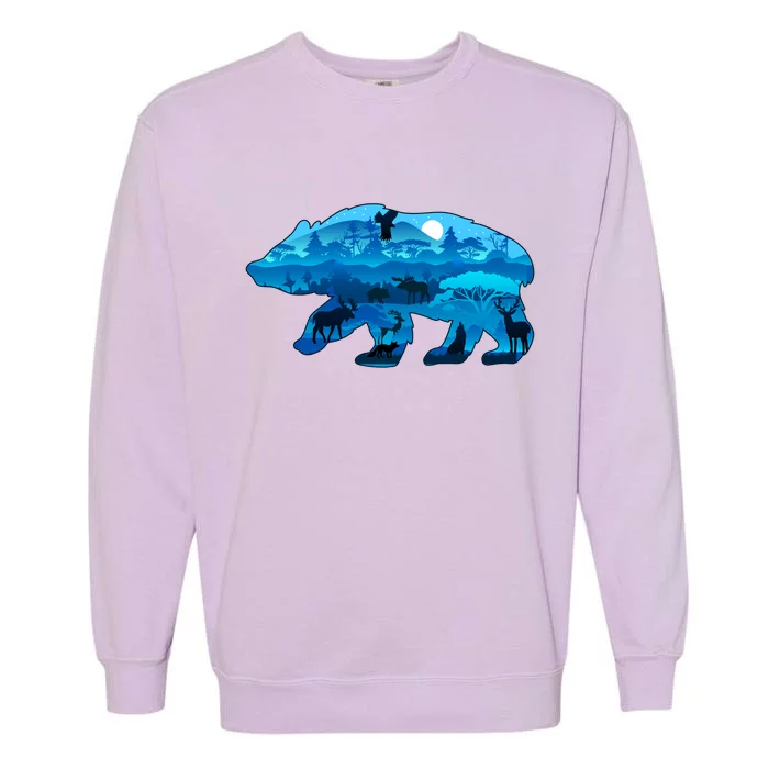 Wildlife Bear Silhouette Night Forest Garment-Dyed Sweatshirt