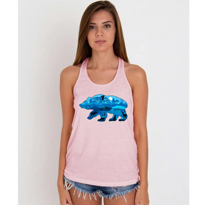 Wildlife Bear Silhouette Night Forest Women's Knotted Racerback Tank