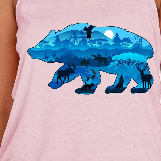 Wildlife Bear Silhouette Night Forest Women's Knotted Racerback Tank