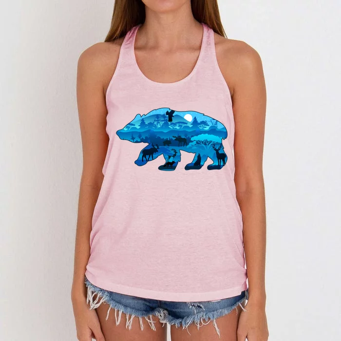 Wildlife Bear Silhouette Night Forest Women's Knotted Racerback Tank