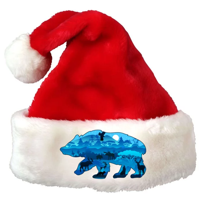 Wildlife Bear Silhouette Night Forest Premium Christmas Santa Hat