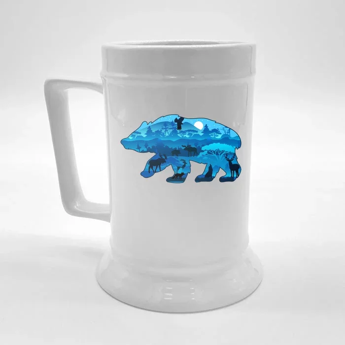 Wildlife Bear Silhouette Night Forest Front & Back Beer Stein