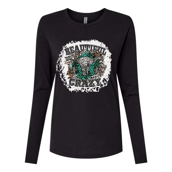 Western Boho Sunflowers Turquoise Cow Bull Skull Womens Cotton Relaxed Long Sleeve T-Shirt