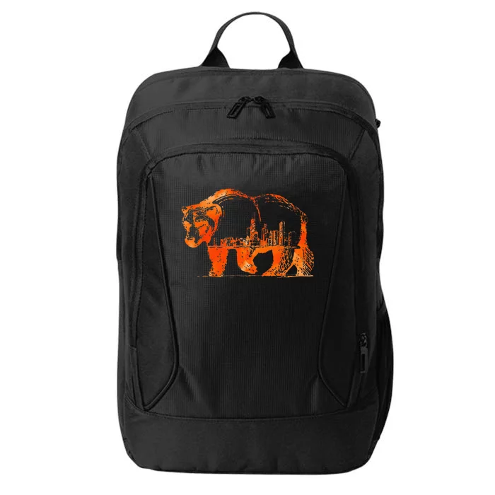 Walking Bear Silhouette Downtown Chicago City Skyline Gift City Backpack