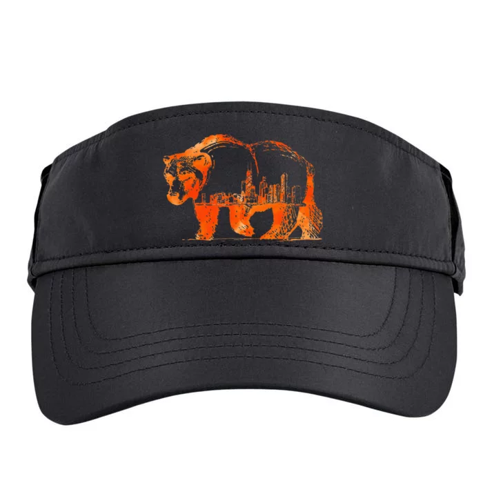 Walking Bear Silhouette Downtown Chicago City Skyline Gift Adult Drive Performance Visor