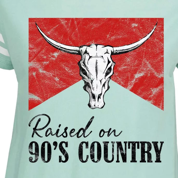 Western Bull Skull Raised On 90S Country Music Enza Ladies Jersey Football T-Shirt