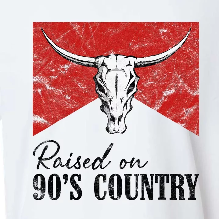 Western Bull Skull Raised On 90S Country Music Sueded Cloud Jersey T-Shirt