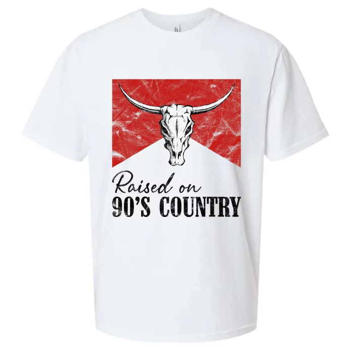 Western Bull Skull Raised On 90S Country Music Sueded Cloud Jersey T-Shirt