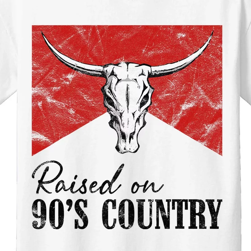 Western Bull Skull Raised On 90S Country Music Kids T-Shirt