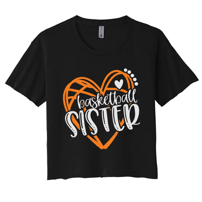 Wo Basketball Sister Heart Distressed Women's Crop Top Tee