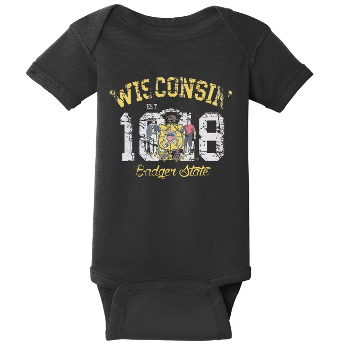 Wisconsin Badger State Flag Vintage Fade Baby Bodysuit