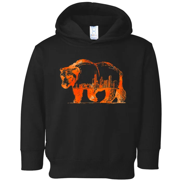 Walking Bear Silhouette Downtown Chicago City Skyline Gift Toddler Hoodie