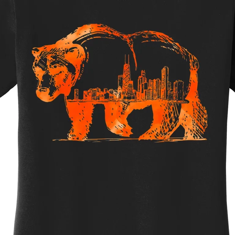 Walking Bear Silhouette Downtown Chicago City Skyline Gift Women's T-Shirt